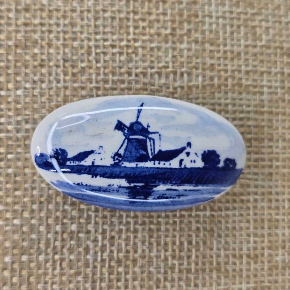 Vintage Delft Brooch Blue Windmill MCM 1950's Collectible Dutch Porcelain
